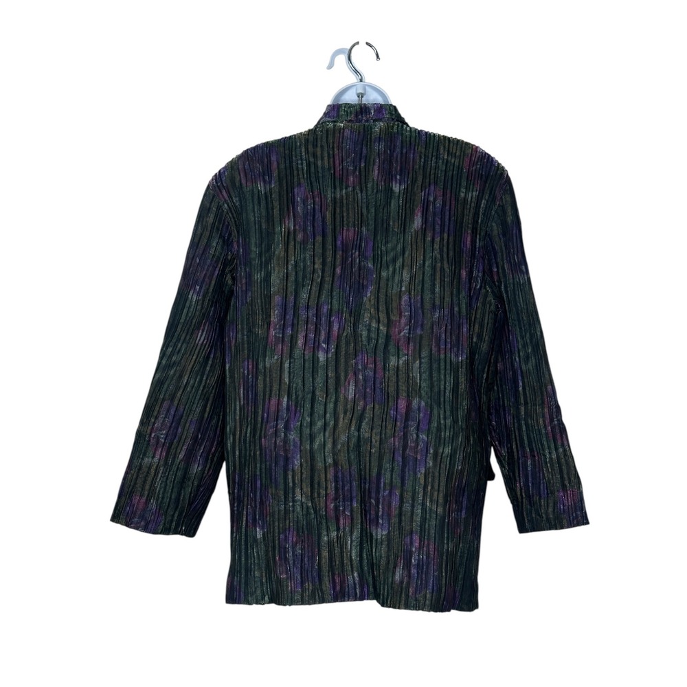 New Cache Blazer 1 Medium Purple Green Metallic Floral Pleated Vintage Jacket - Picture 2 of 13